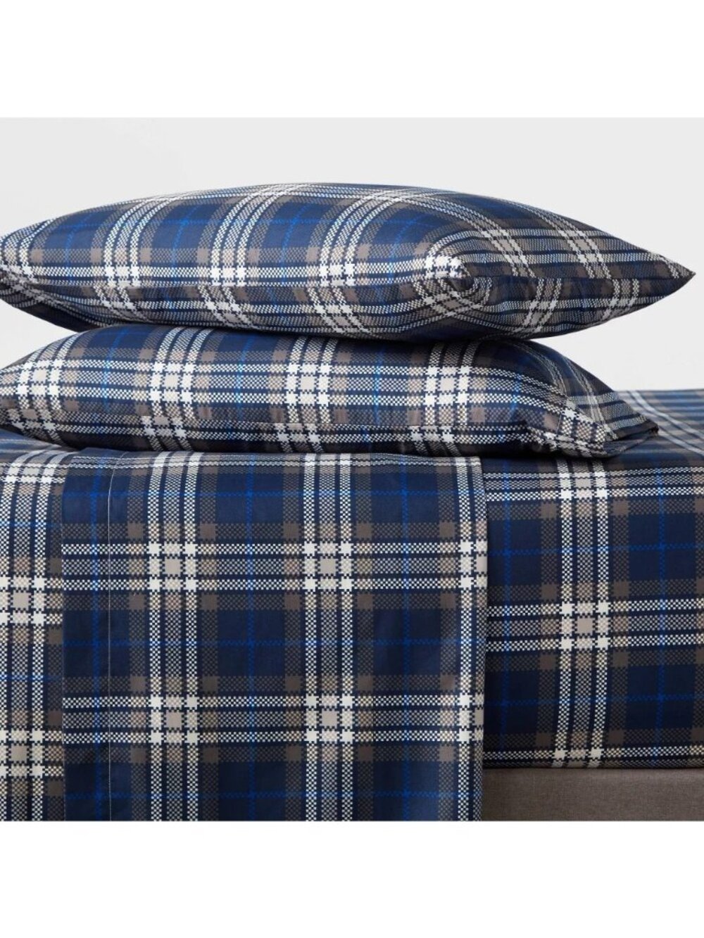 Full Size 4 Piece Sheet Set Room Essentials Blue Digital Plaid Design Microfiber